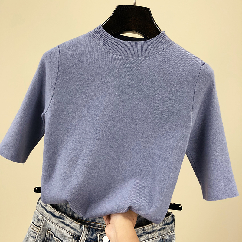 2018 đầu thu mới áo len nửa cổ cao màu đơn sắc của phụ nữ đầu mỏng Slim giữa tay áo chạm đáy áo len mỏng áo khoác len nữ