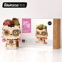 Ruo Ruo come wooden three-dimensional puzzle handmade diy assembly model multi-meat flower pot Christmas Childrens Day gift