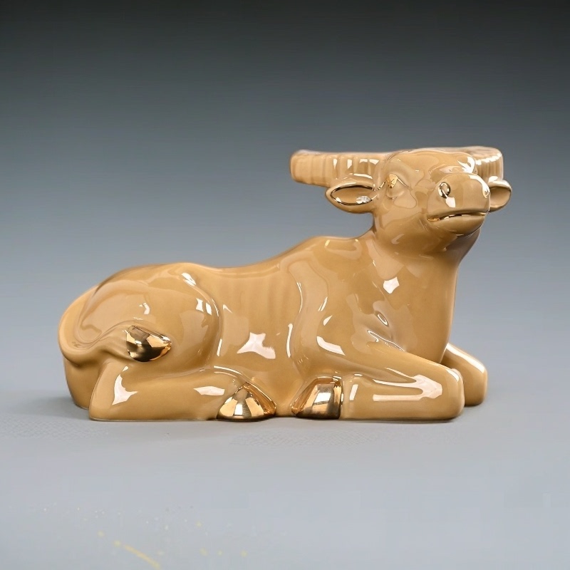 Earthenware Reclining Bull Ornament, Clay Zodiac Animal, Wealth-Attracting, Northeast Corner Correction, Office Mascot, Home Decor Lying Bull