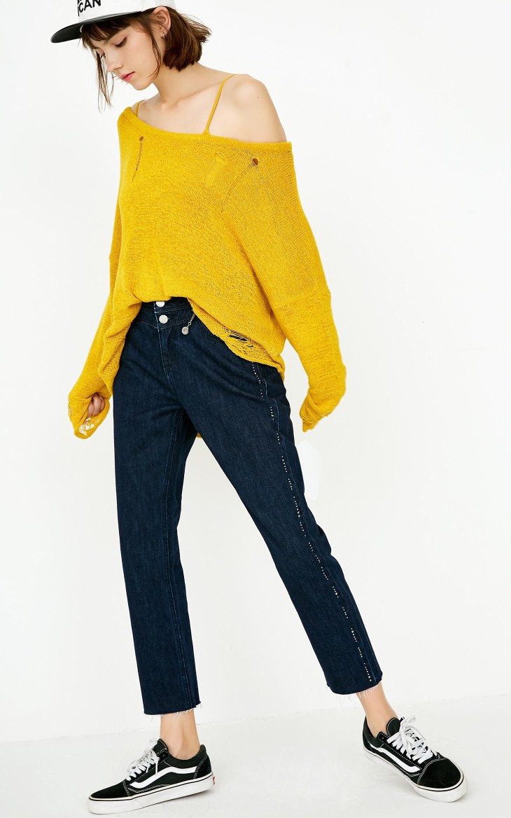 CHỈ mùa thu mới quần cotton chín điểm thẳng nữ | 117349591 quần jean nữ ống rộng