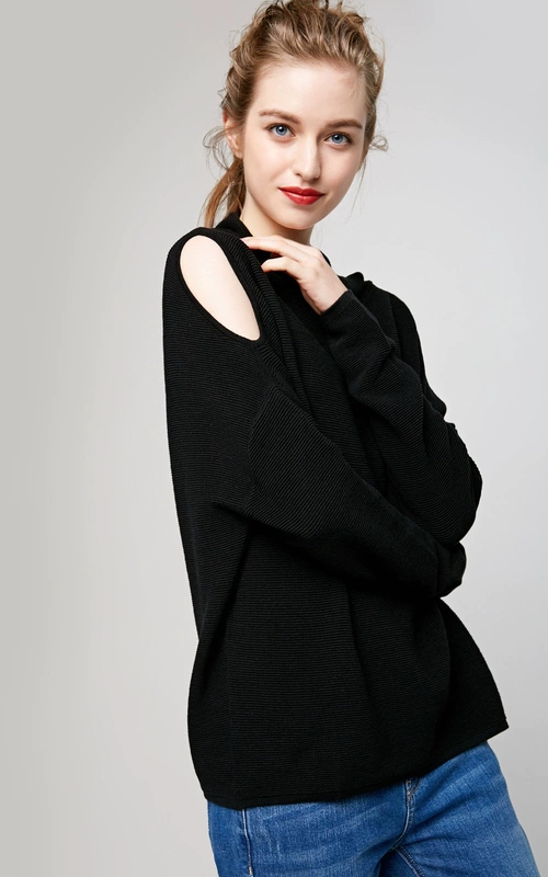 Dưới kệ sweater một nửa giẻ rách cổ cao rách áo len nữ rộng rãi | 317324516