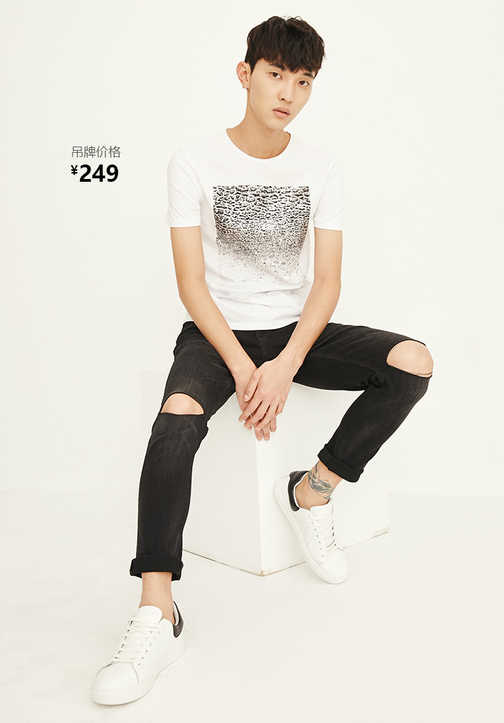 [3 miễn phí 1] JackJones Jack Jones in áo thun nam tay ngắn cotton E | 217301503 áo thun nam có cổ