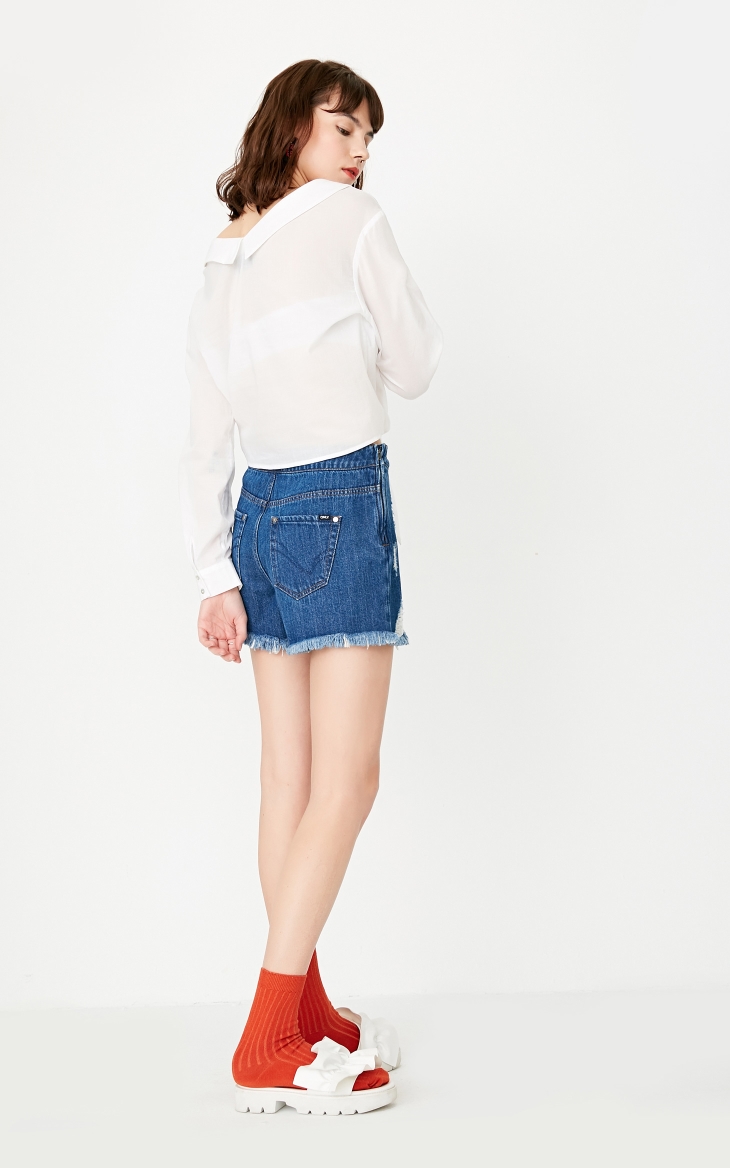 CHỈ áo thun cotton cổ chữ V mới nữ | 117305507 áo sơ mi nữ tay dài form rộng
