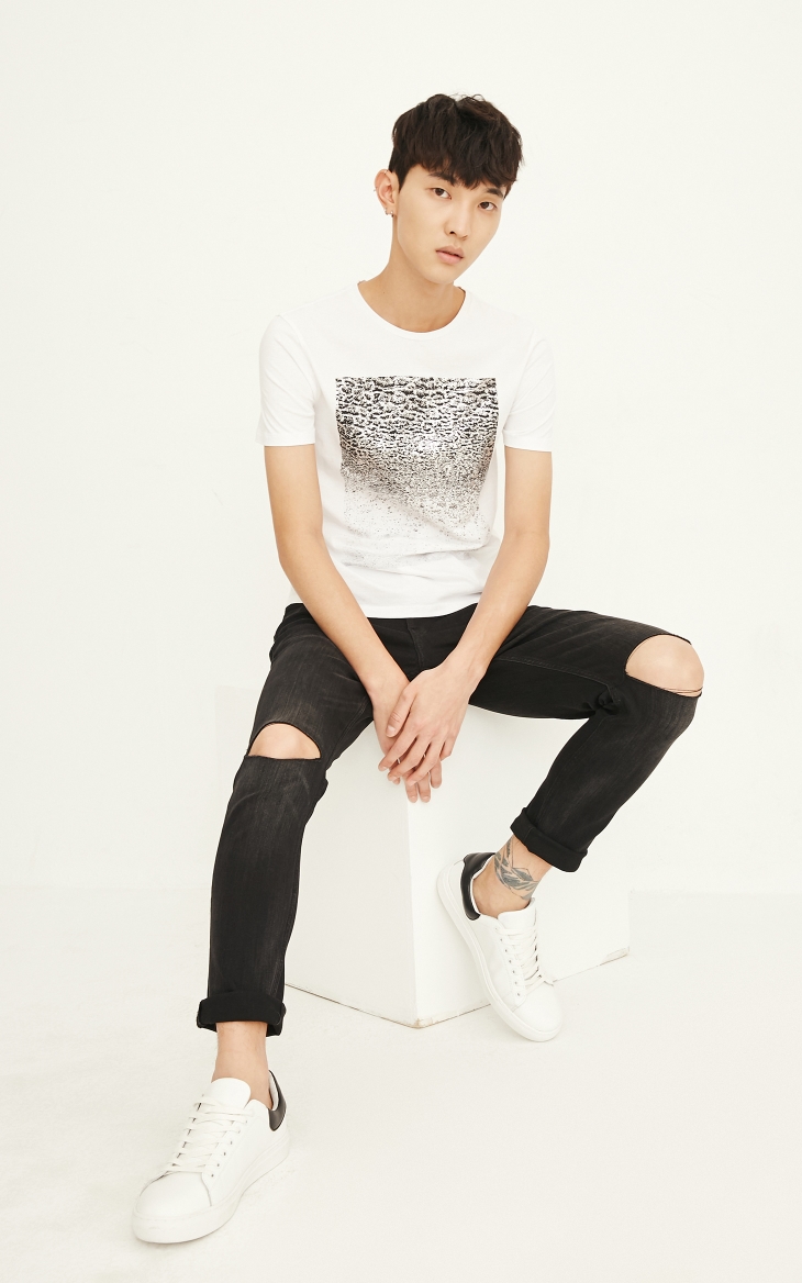 [3 miễn phí 1] JackJones Jack Jones in áo thun nam tay ngắn cotton E | 217301503 áo thun nam có cổ