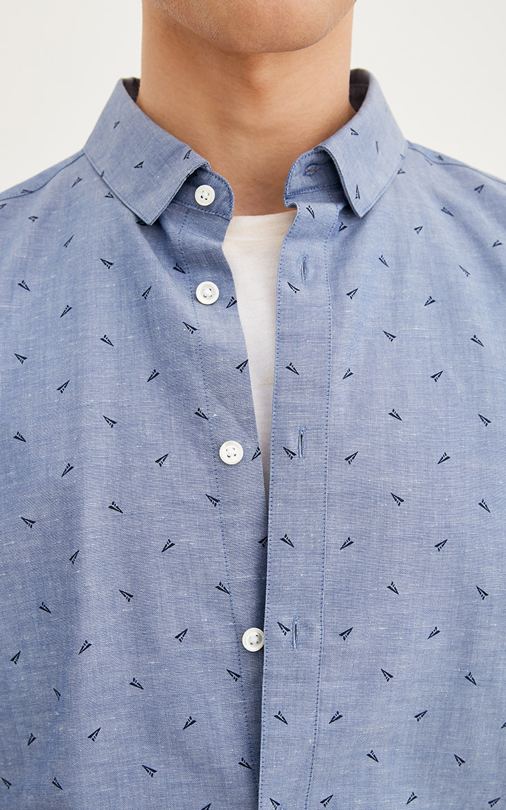 [3 miễn phí 1] JackJones Jack Jones cotton cổ áo sơ mi nam tay ngắn S | 217204525 sơ mi ngắn tay
