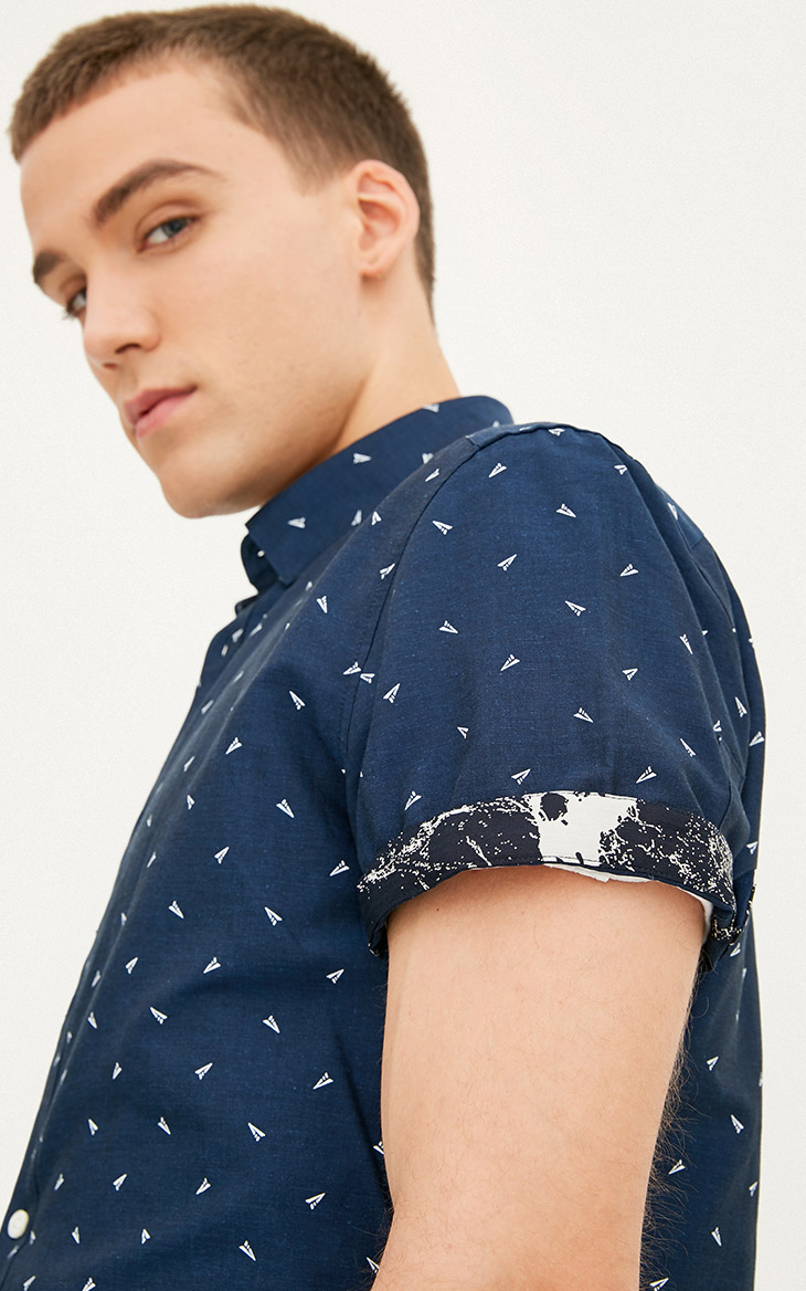 [3 miễn phí 1] JackJones Jack Jones cotton cổ áo sơ mi nam tay ngắn S | 217204525 sơ mi ngắn tay