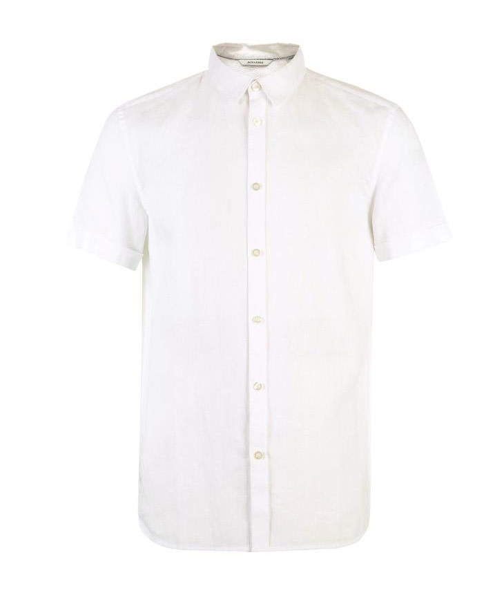 JackJones Jack Jones breathable linen màu rắn mùa xuân và mùa hè của nam giới ve áo ngắn tay áo sơ mi quần áo E | 217204520