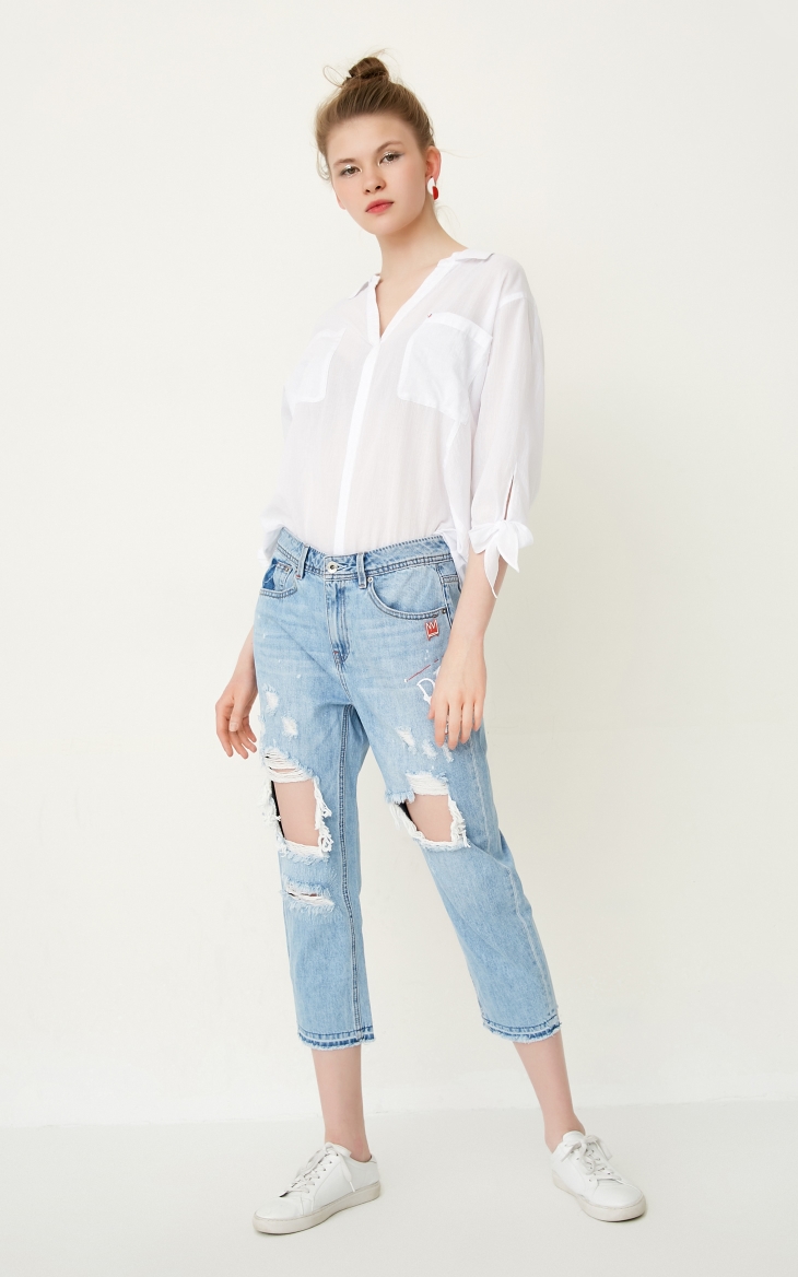 Dưới khung 丨 lò xo mới khoét eo thấp 9 điểm quần jeans nữ | 11726I518 quần áo nữ đẹp