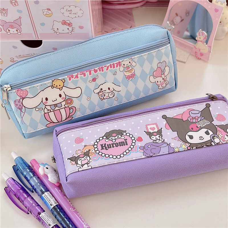 Day Series Canvas Double-Pull Chain Large Capacity Kulomi Jade Gui Dog Primary And Middle School Students Pencil Bag Stationery Bag bag containing bag