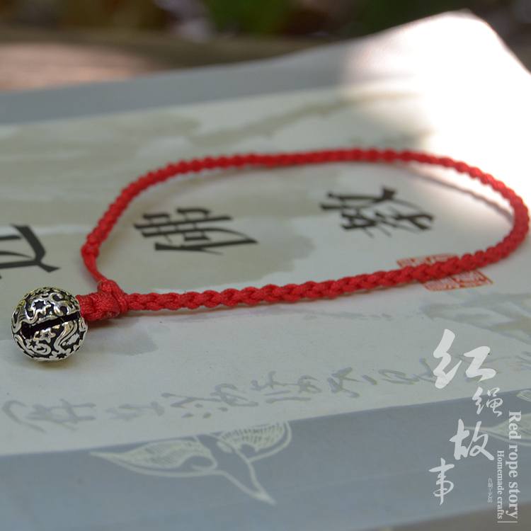 Vintage dân tộc gió tay dệt dây đỏ vòng chân có âm thanh chuông bạc sterling bạc nữ cổ chuông gió nam chân dây - Vòng chân vòng đeo chân nữ bằng vàng