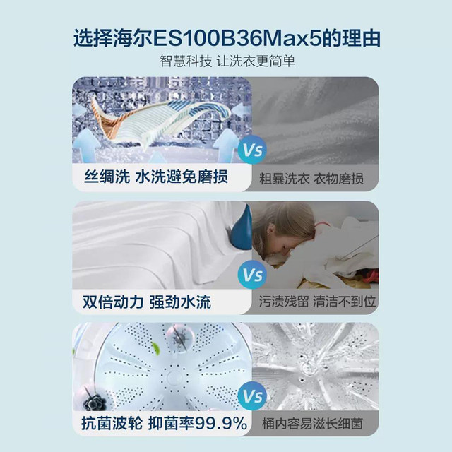 Haier ES100B36Max5 Direct Drive Variable Frequency Dual Power Washing Machine Large Capacity Anti-Tangle Level 1 Energy Efficiency