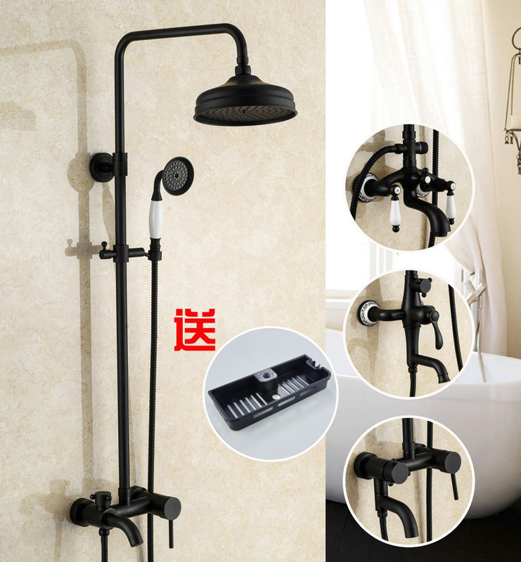 European-Style All-Copper Black Shower Set Bathroom with Adjustable Shower Head Handheld Spray Retro Hot and Cold Water Faucet