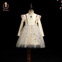 Girl dress spring dress 2021 new long sleeve foreign style little girl shiny princess dress dress dress children skirt