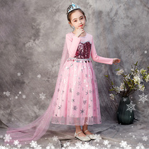 Ice and snow princess dress childrens long dress puffy gauze pink cos performance clothing Aisha Halloween girl love sand