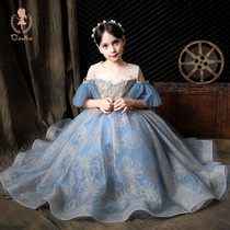 Childrens dress Princess dress girl long high-end piano performance dress host flower girl puffy gauze wedding dress