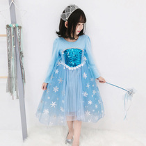 Frozen Elsa Princess Dress Long Sleeve Autumn New Childrens Fairy Dress Cotton Girl Aisha Skirt