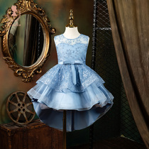 Childrens dress Princess skirt tailing costume girl host performance costume Girl Flower Girl Flower girl piano Blue