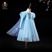 Aisha Princess Dress Frozen Girls Long Sleeve Autumn Dress 2021 New Children Net Red Love Sand Dress