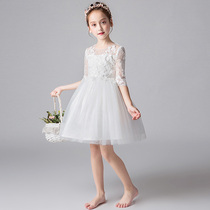 Childrens dress Princess dress white flower girl host wedding girl puffy gauze big child high-end Girl Costume