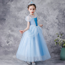 Girls Elsa Princess Dress Cinderella Summer Dress Frozen Childrens Birthday Dress Puffy Yarn Elsa Long Dress