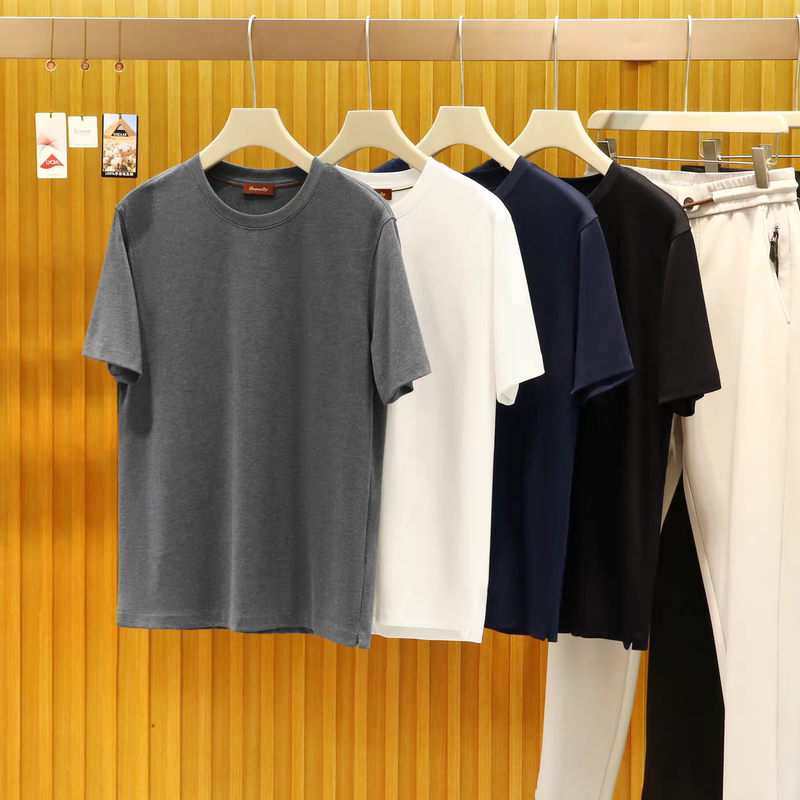Celebrity Style 2026 Summer New Men's Luxury Old Money Style Modal Egyptian Cotton Solid Color Short-Sleeve T-Shirt