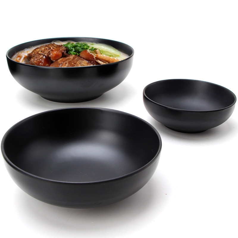 Black Melamine Barbecue Bibimbap Bowl Korean Commercial Imitation Porcelain Tableware Noodle Shop Ramen Bowl Soup Bowl Spicy Hot Pot Instant Noodle Bowl
