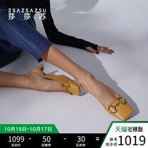 Sashasu French retro tea shoes 2021 spring and summer new little red book with gentle square head Middle heel sandals