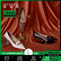 Shasha Su Chunqiu new European and American retro mid-heeled womens pointed Joker single shoes thin heel pointed Mary Jane shoes