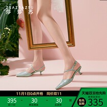 Shasha Su spring and summer new retro small heel with a word bag fashion sandals female French temperament fairy shoes