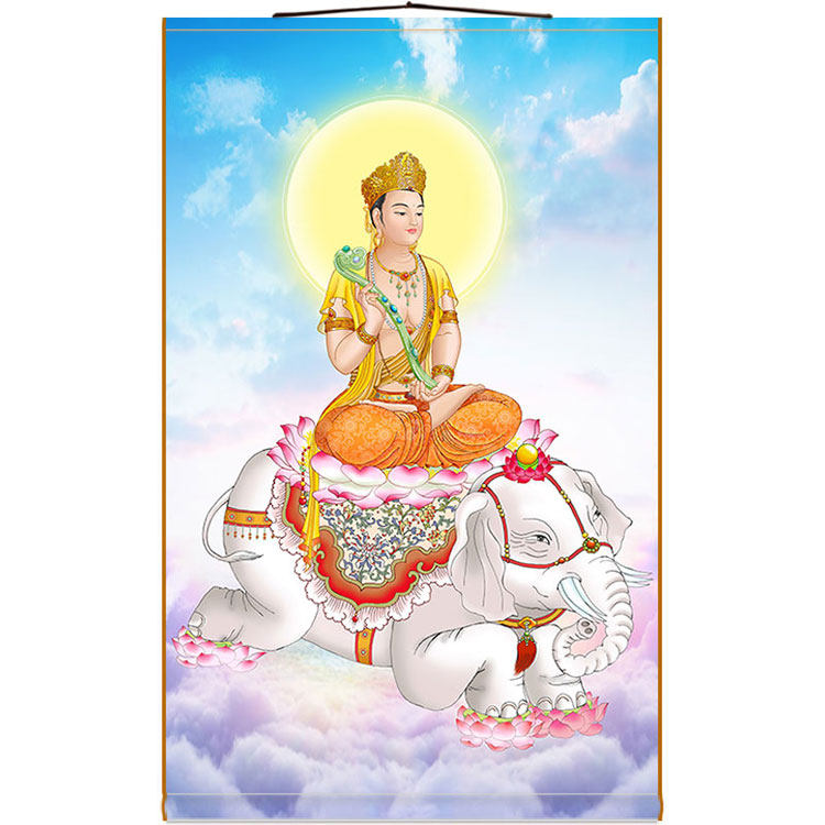 Pxian BodhisattBodhisattva Buddha statue painting HD Buddhist shrine Scroll Hung Painting Silk Cloth Painting Full Screen Full Screen Decoration Painting Custom