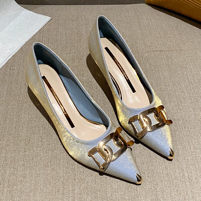 Pointed toe mid-heel bag shoes women's spring 2022 new high-heeled shoes niche temperament fine-heeled large size women's shoes 41-43
