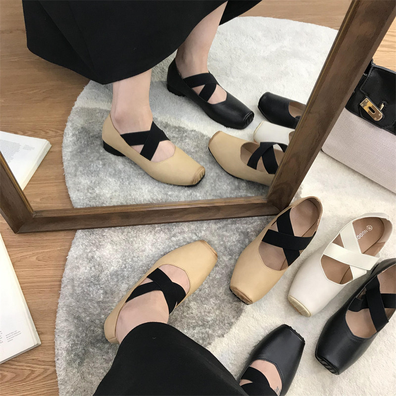 Late evening wind gentle Mary shoes woman 2022 spring ballet shoes low heel shoes and shoes square grandmother shoes