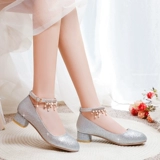 Платье, серебряная обувь, туфли для школьников для принцессы на высоком каблуке, пианино, для подружки невесты