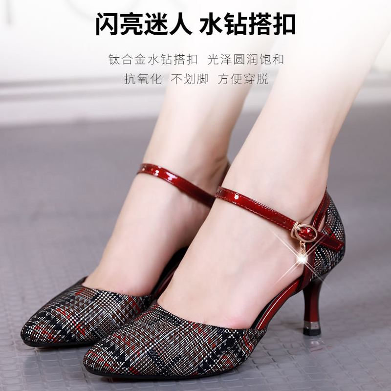 Genuine leather Latin dance shoes female adults medium-high heel summer dance shoes ballroom dance dancing sandals outside wearing fashion