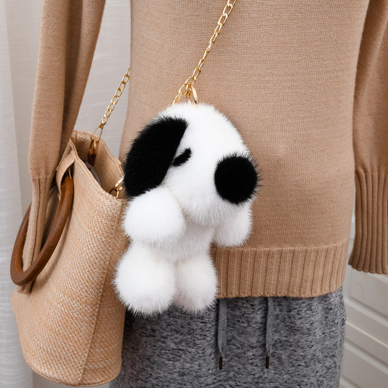 新品貂毛狗狗包挂件可爱汽车钥匙扣卡通生肖狗狗皮草挂饰女详情4