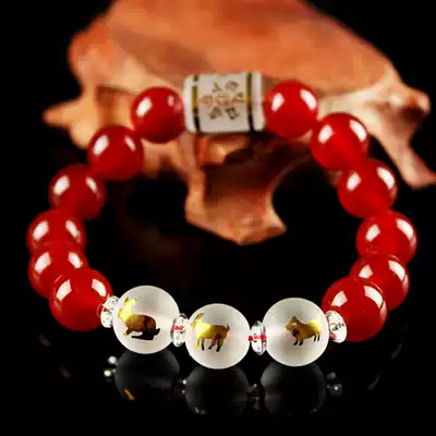 Agate twelve Zodiac mouse cow Tiger Rabbit Dragon Snake Horse Sheep Monkey chicken dog Pig three will with triple bracelet male and female mascot