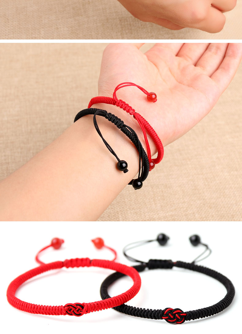 Dệt tay đôi kim cương đầy đủ nút đỏ dây màu đen dây này cuộc sống năm vòng tay vòng chân nam và nữ quà tặng cặp vợ chồng vòng tay phong thủy neja