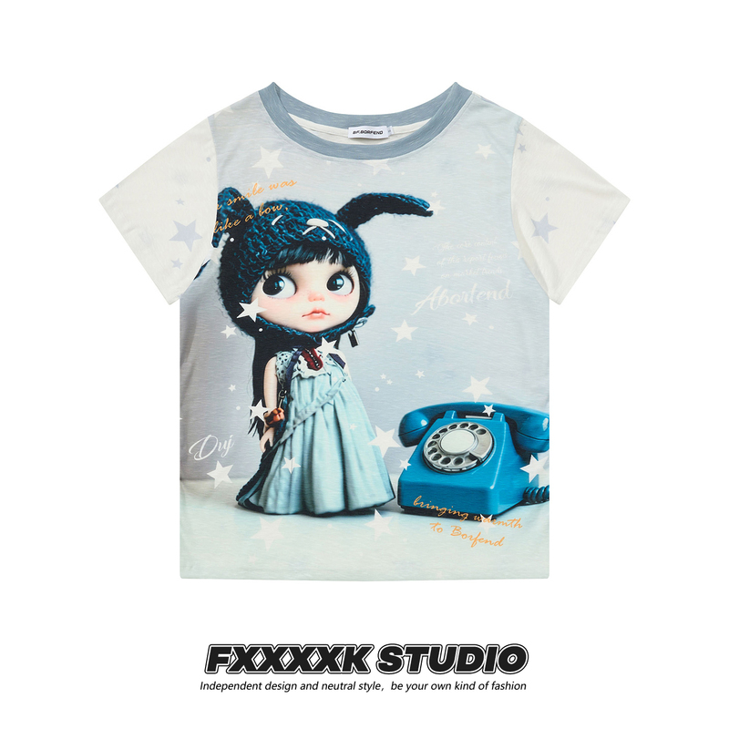 Fxk Original Korean-Style Girl Star Doll Short-Sleeve T-Shirt with a Cute Sun-Protective Cover-Up Top for Summer Fxk Original Korean-Style Girl Star Doll Short-Sleeve T-Shirt with a Cute Sun-Protective Cover-Up Top for Summer