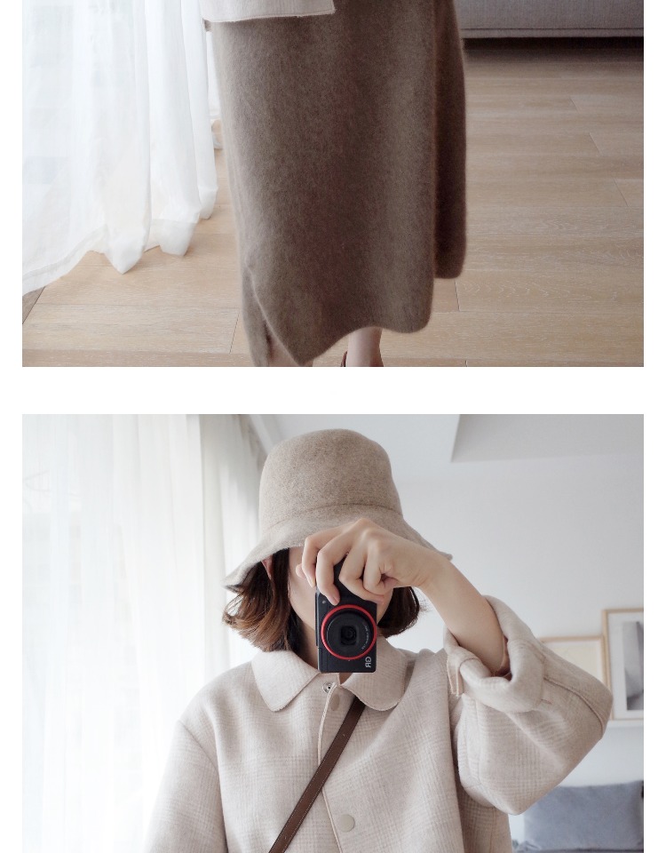 Tuyên truyền mùa thu và mùa đông Hàn Quốc retro cổ áo len len áo khoác ngắn hai mặt cashmere kẻ sọc áo khoác len - Accentuated eo áo áo khoác dạ dài nữ