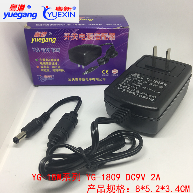 YG-18W Guangdong-Hong Kong switching power supply 5V2A-18V1A power head one headband with line 9V2A