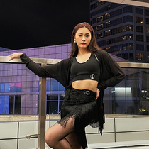 Yixin Dance Wear New Adult Sexy Mesh Tassel Top Latin Dance Long Sleeve Practice Wear