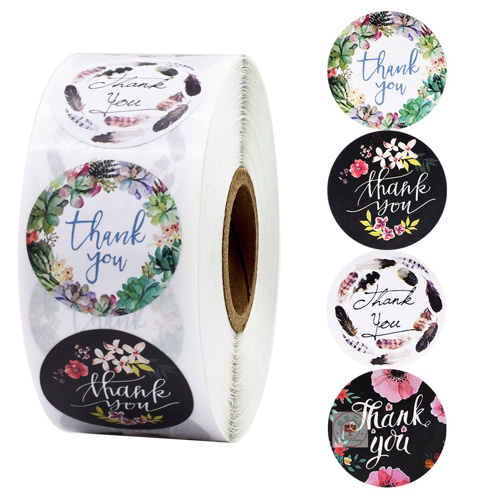 500 stickers roll flower pattern decoration thank you stickers label decoration seal stickers baking small fresh stickers