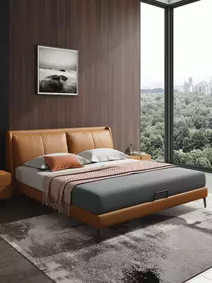 Double modern minimalist master bedroom 2021 nian new Italian minimalist leather nuptial bed 1 8 meters minimalist bed