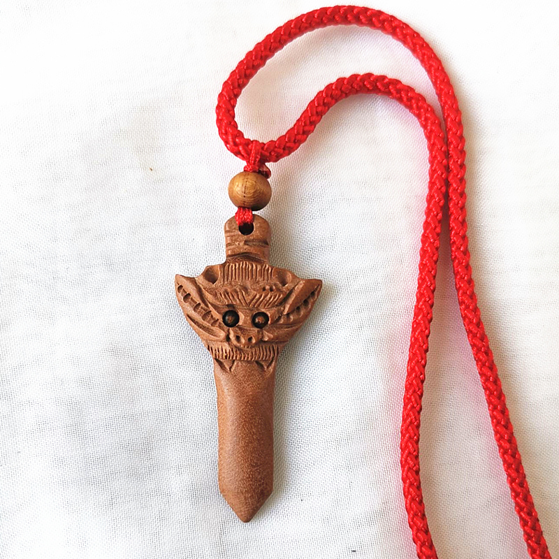 Peach Wood Dragon Head Sword Pendant Necklace Key Buttoned Pendant Wood Carving Treasure Sword Carry-on Craft Gift Hem Ornament Multiple