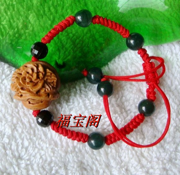 Peach Carved Peach Basket Bracelet Red Rope Preparation Flower Blossom Rich Peony Nucleus T Peach Ring