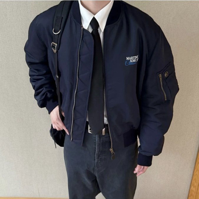 【Special Offer】Short-Style Martine Rose Navy Blue Double-Sided Bomber Jacket Cotton Coat