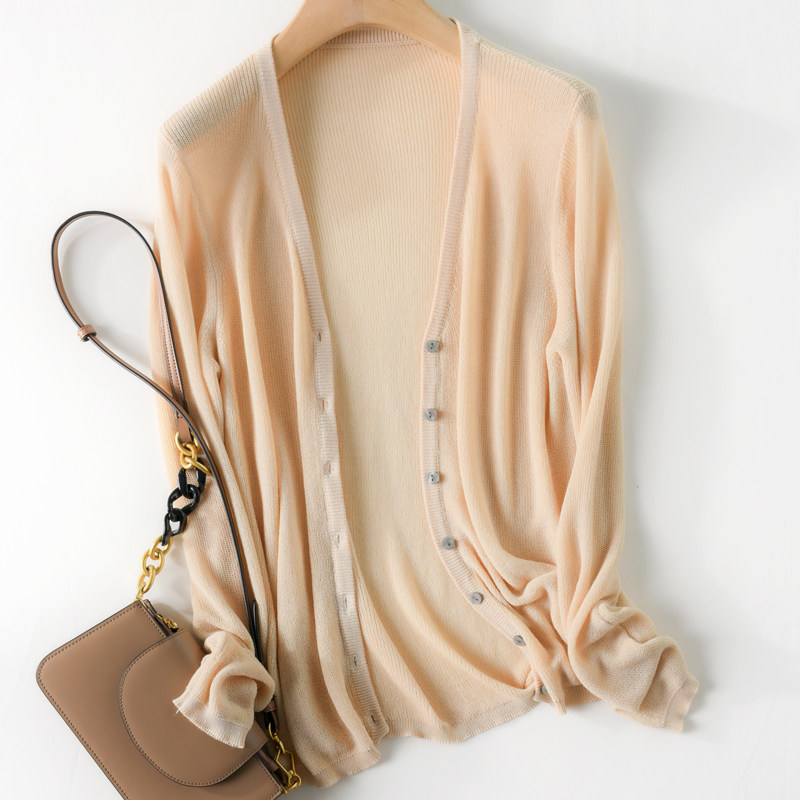 2021 new ice silk sunscreen cardigan coat women's summer thin foreign style with loose V-neck cotton linen long sleeve air conditioning shirt