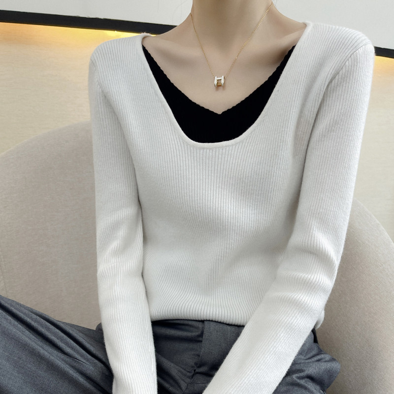 New sweater women's fake two sets of heads-up long sleeves bottom needle-knitted sweatshirt with warm non-cashmere sweatshirt