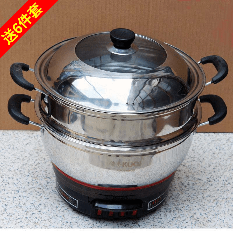 Multifunctional Cuisine Pan Home Thickened Stainless Steel Electric Frying Pan Fried Vegetable Cooking Multipurpose Body Electric Pan Steamer Hot Pot
