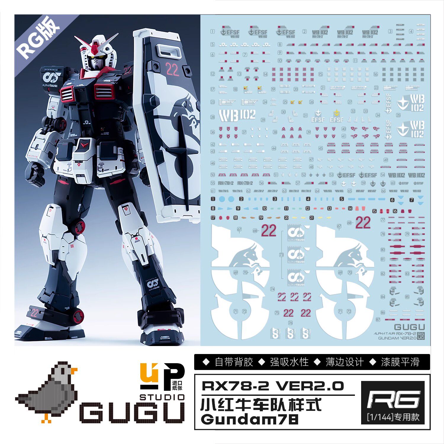 RG 1:144 元祖高達2.0模型 阿爾法託利車隊配色 高品質GUGU模型